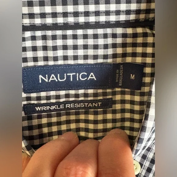 Nautica Men Gingham Shirts Medium Bundle of 2 one short sleeve, one long sleeve - Picture 7 of 9